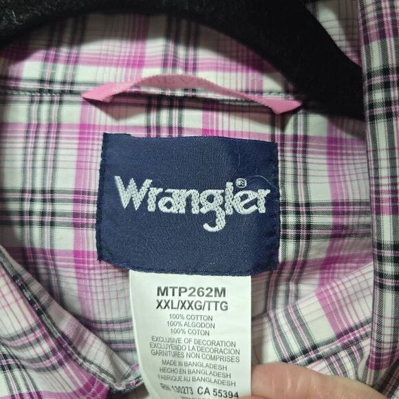 Wrangler Pink Plaid Breast Cancer Pearl Snap Western Shirt - Picture 4 of 4